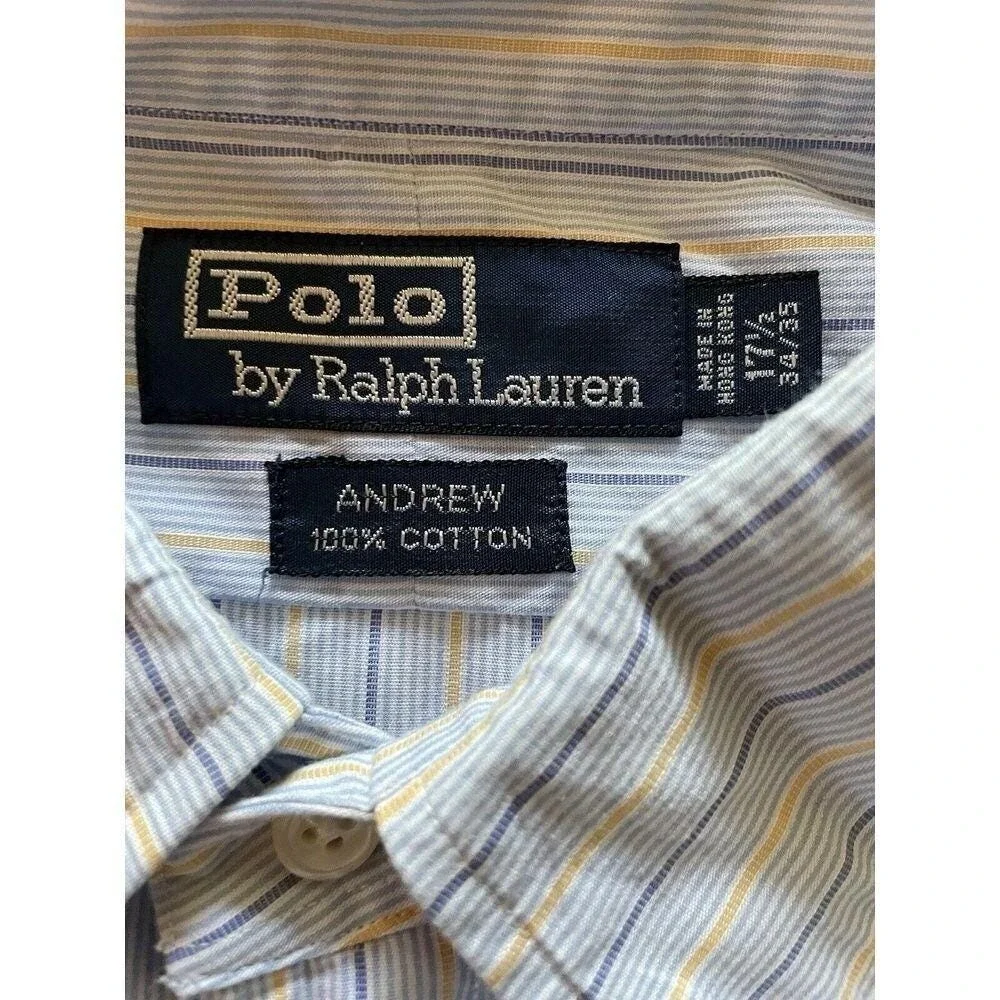 Polo Ralph Lauren Vintage Button Up‎ Shirt Men XL Blue Andrew Striped Old Money